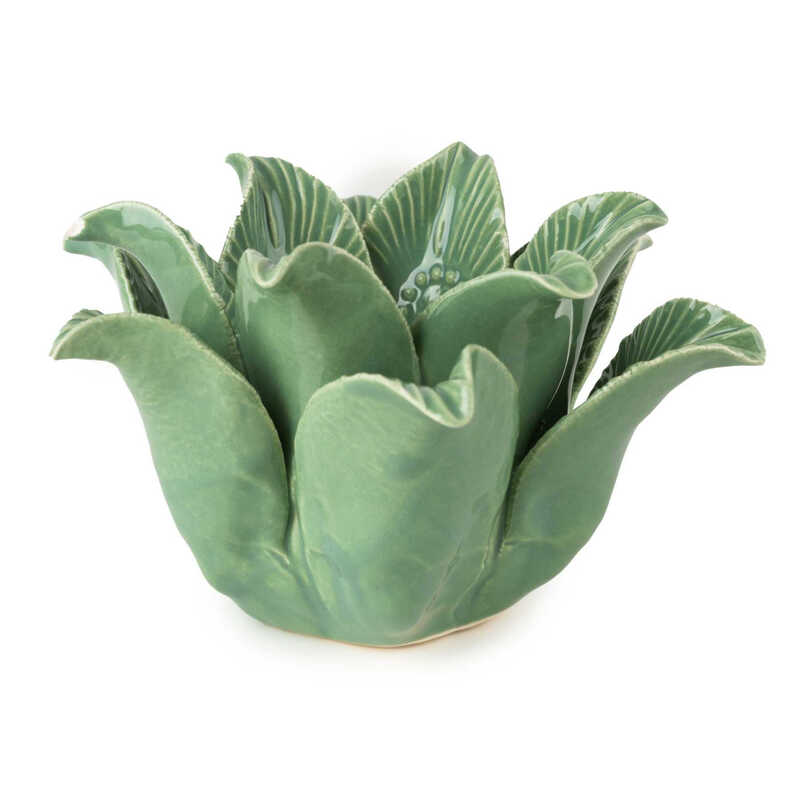 Candlelight Green Candle Holder Tealight Lotus Ceramic