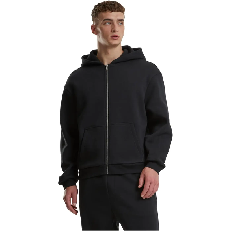 Urban Classics zachte, geraffleerde ziphoody van fleecedoek & fleecedouw - zwart S