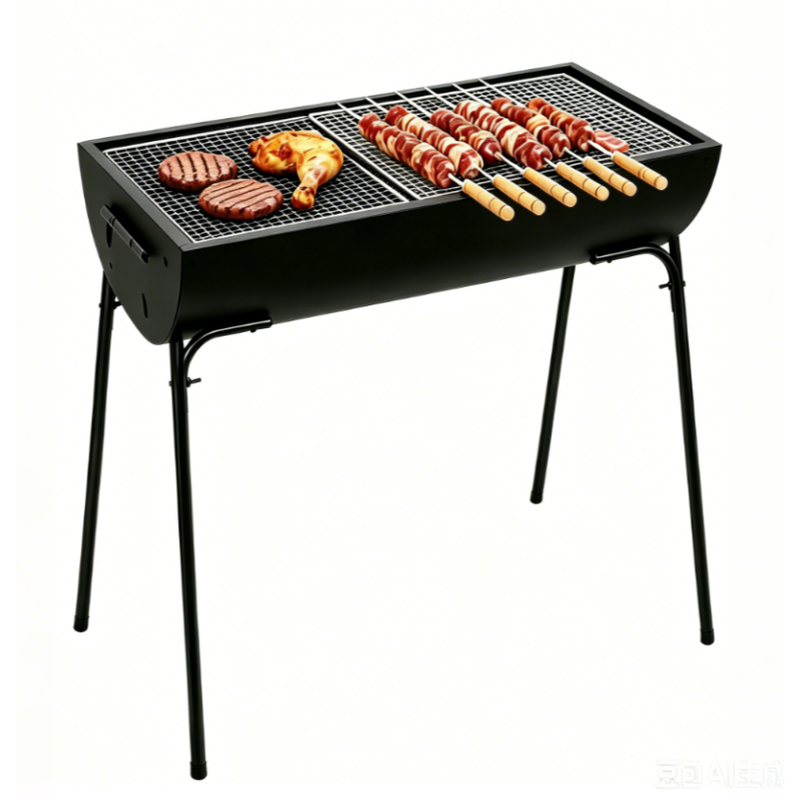 Großer Holzkohlegrill, 70 cm hoch, tragbarer BBQ-Grill mit 59,5 x 29 cm Grillfläche, einfacher Outdoor-Grill für Terrasse, Garten, Hinterhof, Camping & Picknick