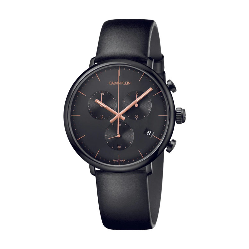 K8M274CB Black Stainless Steel High Noon Black Leather Strap Watch