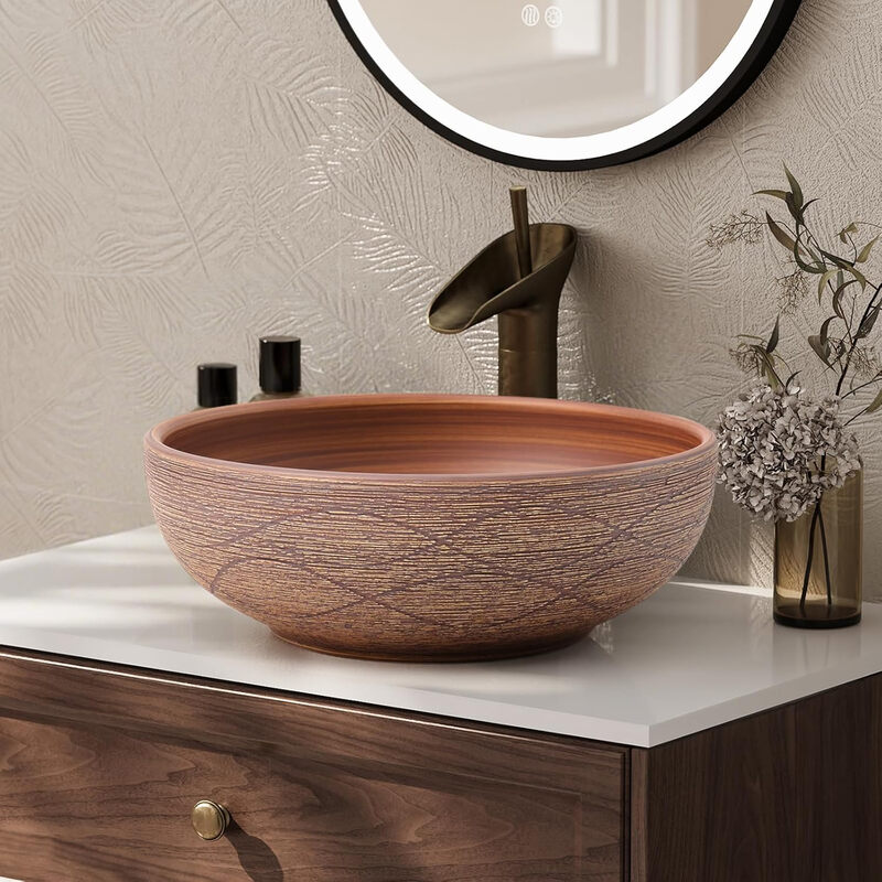 15-Inch Ceramic Round Bathroom Vessel Sink – Retro Style Washbasin, Elegant Ceramic S