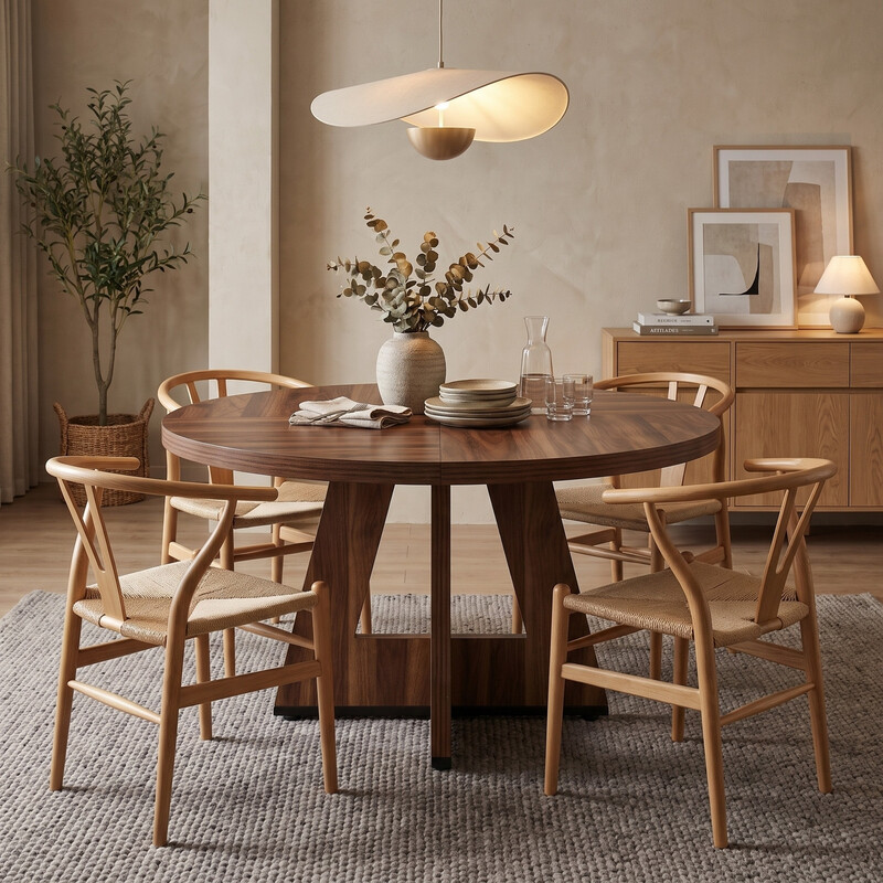 Runder Holz-Esstisch für Landhaus