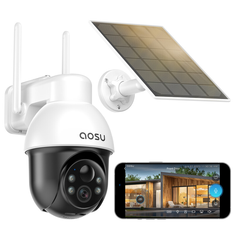 AOSU Security Camera: 3K Outdoor Solar PTZ Wireless 5MP 360° Panoramic Camera with Auto Tracking, Light Alarm for Home