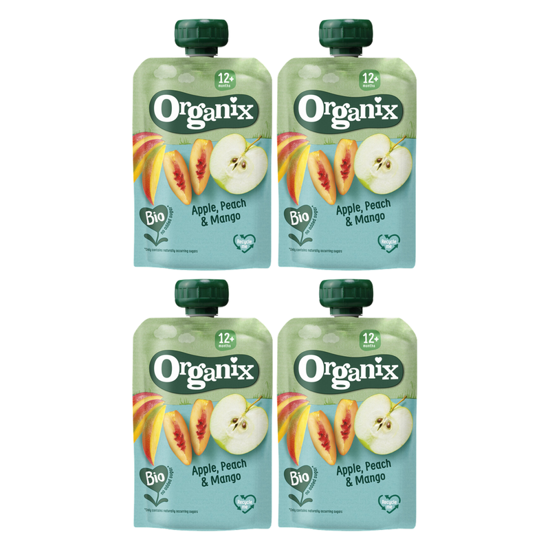 Organix Fruits à presser Pomme, pêche et mangue 12+ mois 100 g * 4