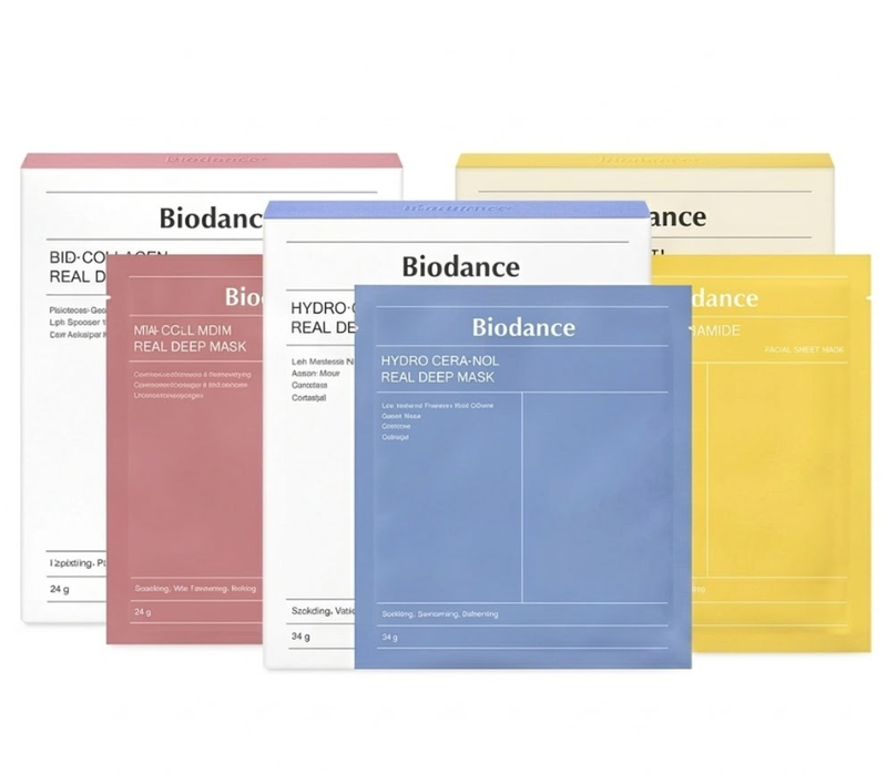 Biodance Real Deep Hydrogel-Gesichtsmaske Bundle – Bio-Collagen, Hydro Cera-Nol & Radiant Vita Niacinamid | 3 Boxen (4 Masken pro Box)