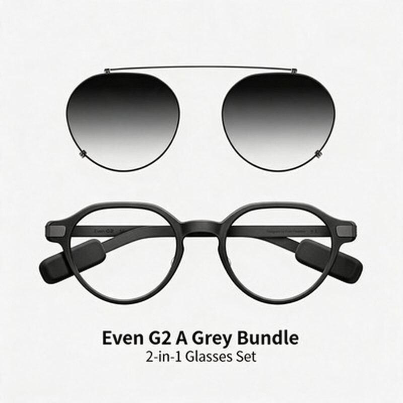 Even Realities - Even G2 A Grau (Panto) + Clip & Pouch Grau Panto Bundle - Alltagsgerechte Display-Smart-Glasses mit Clip-Sonnenblende, Kamerafrei, Datenschutz-First, 2-Tage-Akku, Leistungsstarke Funktionen zur Erweiterung Ihrer Sicht und zum Ermöglichen