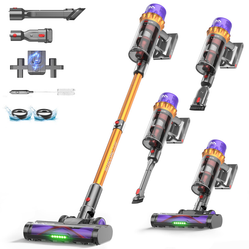 A05 Kabelloser Staubsauger, 65.000 Pa/550 W, Bis zu 80 Minuten Laufzeit, Freistehender Staubsauger mit LED-Display, Anti-Tangle-Bürste, Wandmontierte Ladestation, Geräuscharm, Für Tierhaare und Hartböden (AlloyMove von monsga)