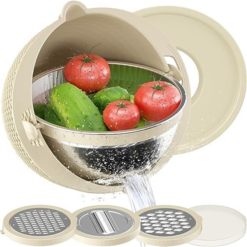 drain basket made of stainless steel, rotatable double-layer wire cutting, fruit and