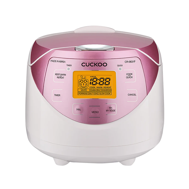 Cuckoo Rice Cooker – 1.08L, 6-Cup, 580W, Fuzzy Logic, Keep Warm & Timer, White/Pink, Cr-0631F
