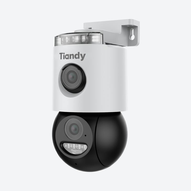 Tiandy 4MP Indoor/Outdoor Dual‑Linsen‑Pan/Tilt‑Sicherheitskamera, 4 mm Linse, freie Personen-/Fahrzeugerkennung, 345° Sicht