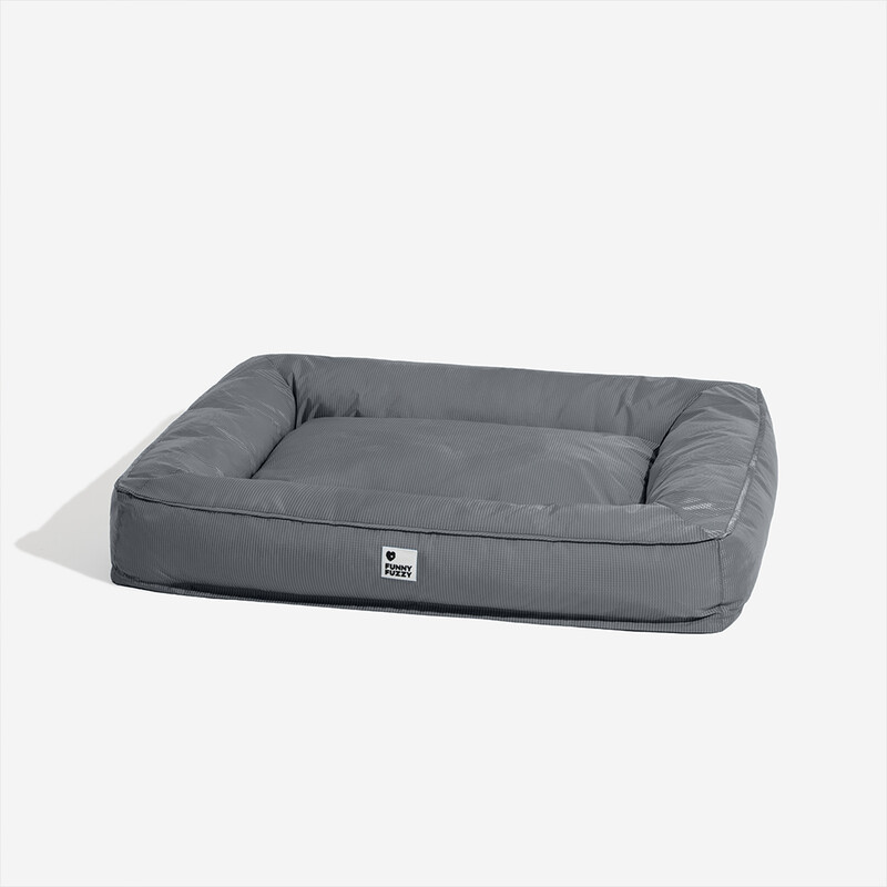 FUNNYFUZZY waterbestendig groot hondenbenchbed met rondom ondersteuning, maat L, grijs