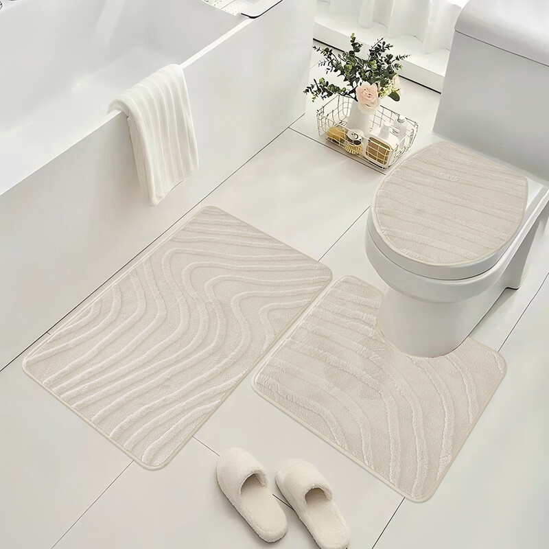 3 pcs Bathroom Rug Set Includes Bath Rug, Contour Mat and Toilet Lid Cover, Machine W