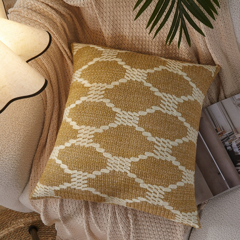 , PE/Polyester Canvas Cushion Cover, 50x50cm, khaki/white, 1pack