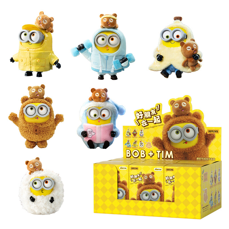 52TOYS Minions Best Friends Together Serie Plüschtier Schlüsselanhänger Blind Box - Mittlere 6er Set, 6 einzigartige Figuren