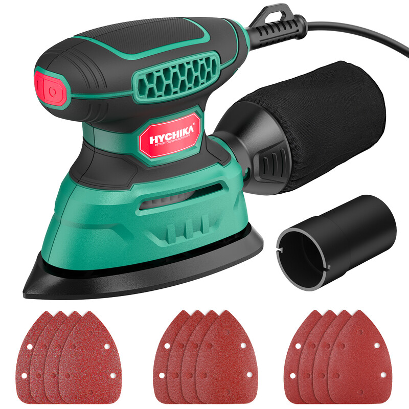 HYCHIKA 140 W Detail-Elektroschleifer, 13000 U/min Maus-Schleifer Effiziente Staubabsaugung, mit 12 Stück Schleifpapier, Ideal zum Schleifen von Holz und zum Entfernen von Rost und Farbe