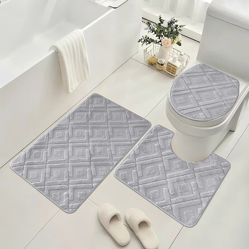 Bathroom Set 3 Piece Non-Slip Absorbent Bath Mats for Tub Shower, Machine Washable 38