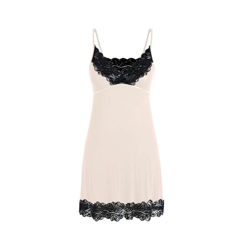 wide lace v-neck beige suspender dress L