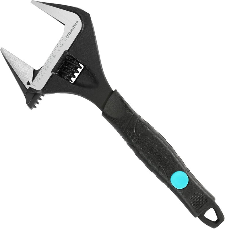 DURATECH 10-inch (250 mm) verstelbare moersleutel, brede bek, grote opening, zwartoxide-afwerking, afvoerbeugelsleutel, handgereedschap voor reparatie, Cr-V staal, SAE- en metrische schaalverdeling, ergonomische greep