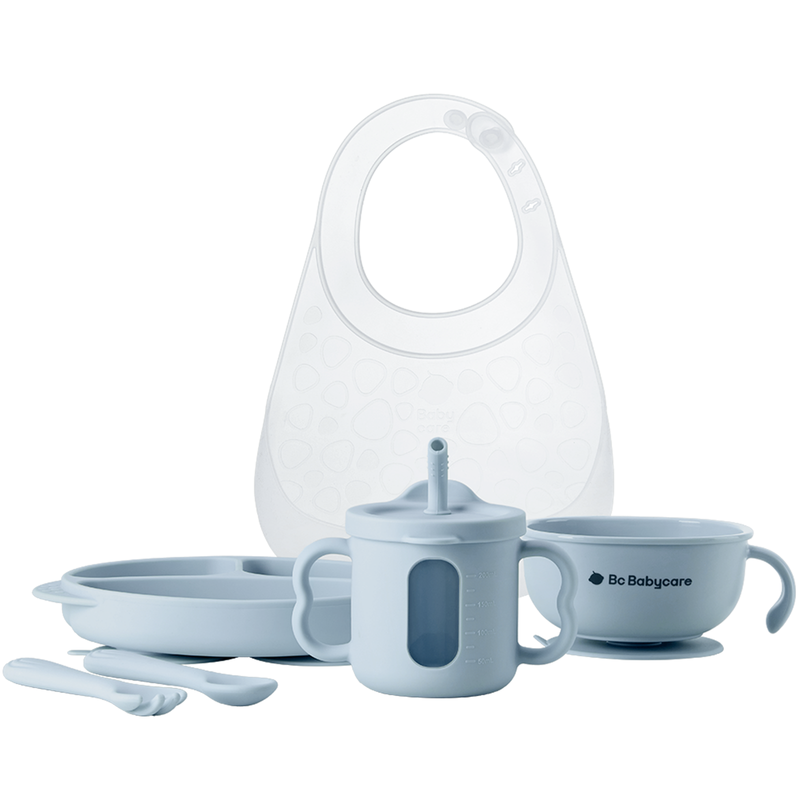 6-Piece Silicone Baby Feeding Set | Suction Plate, Bowl, Bib, Straw Cup, Fork and Spo