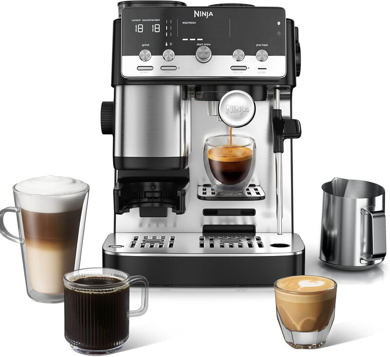 Ninja Luxe Café Mini 2-in-1 espresso- en filterkoffiemachine met geïntegreerde molen en handmatige melkopschuimer ES301EU