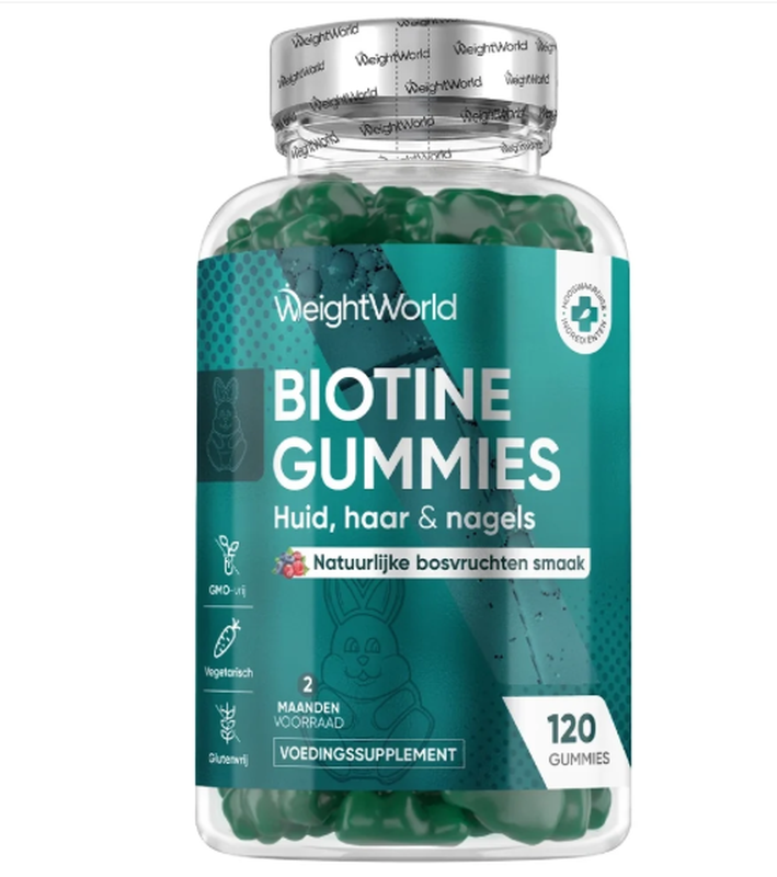 WeightWorld Gommes à la biotine pour cheveux, peau et ongles 5000 µg - 120 gommes