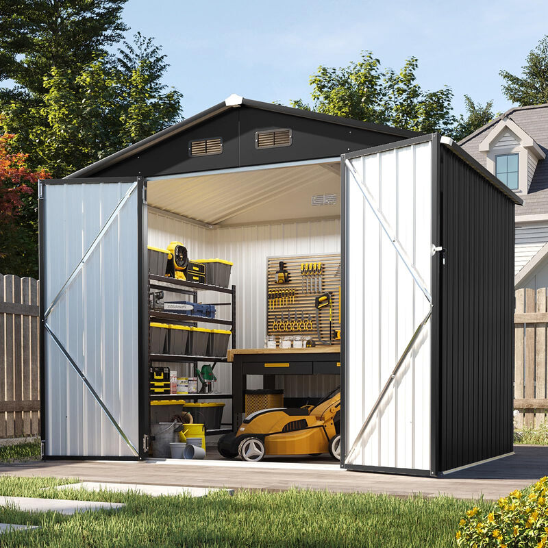 AOXUN 8x6 ft Metalen Tuinhok, Versterkte Frame & Afsluitbare Deur -a箱