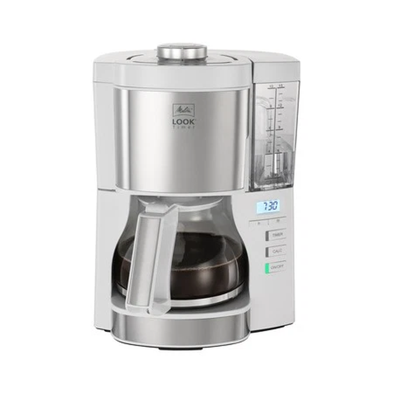 Melitta Look Timer Filterkaffeemaschine mit Glaskanne, Weiß/Edelstahl, 6766590