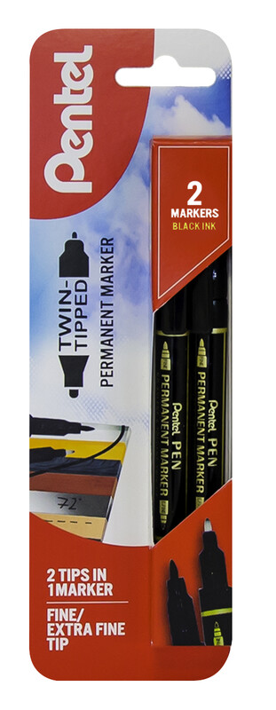 Twin Tipped Permanent Marker Black Pack of 2