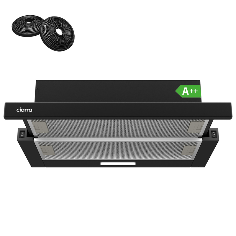 Ciarra Under-Cabinet Telescopic Cooker Hood 60Cm， Powerful 370 M³/H， Black， Energy Class A++