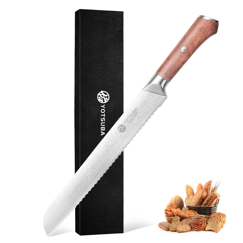 38cm Hand-Forged Bread Knife, Hollow Groove Design, Multi-Layer Steel Blade, Rosewood