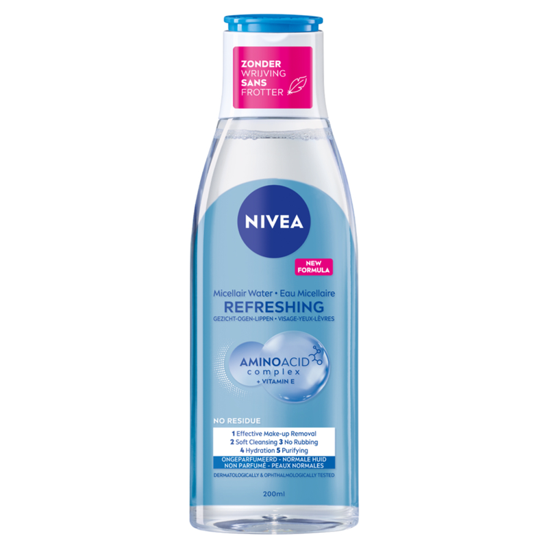 NIVEA Verfrissend micellair water - Voor de normale huid - Reiniger met aminozuren - Make-up remover met vitamine E - Reinigingswater - Gezichtsreiniger - 200 ml