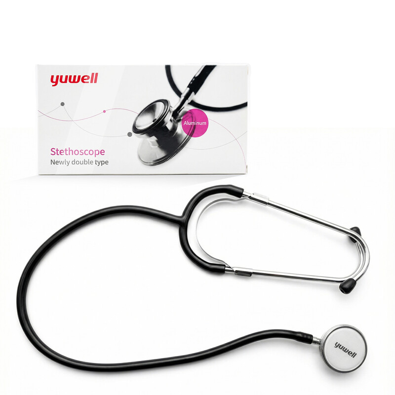 yuwell Stethoskop für Krankenpfleger, Ärzte, Erwachsene, Medizinstudenten – flexibles Doppelkopf-Stethoskop aus Aluminium mit schwarzem Schlauch, für den Heimgebrauch und medizinische Versorgung