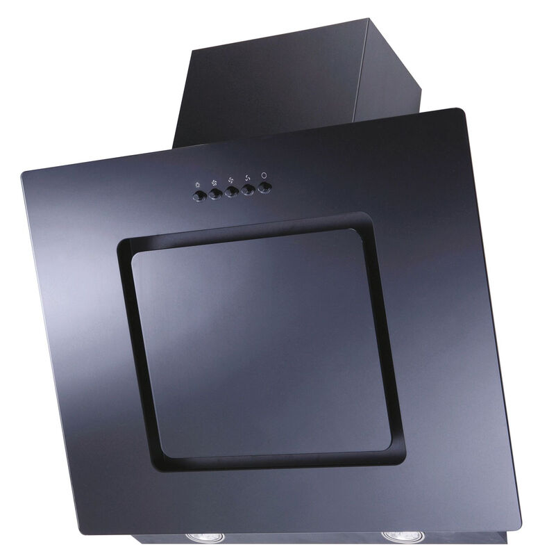 60 cm Sloped Chimney Hood， Black glass