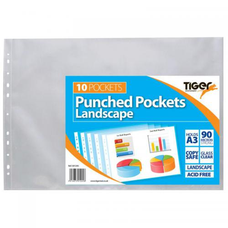 Tiger A3 Punched Pockets Landscape, Pack of 10