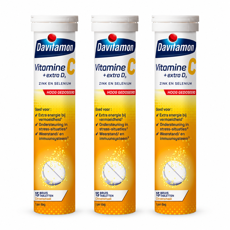 Davitamon Vitamine C + Extra D3, Zink & Selenium – 3 × 15 Bruistabletten