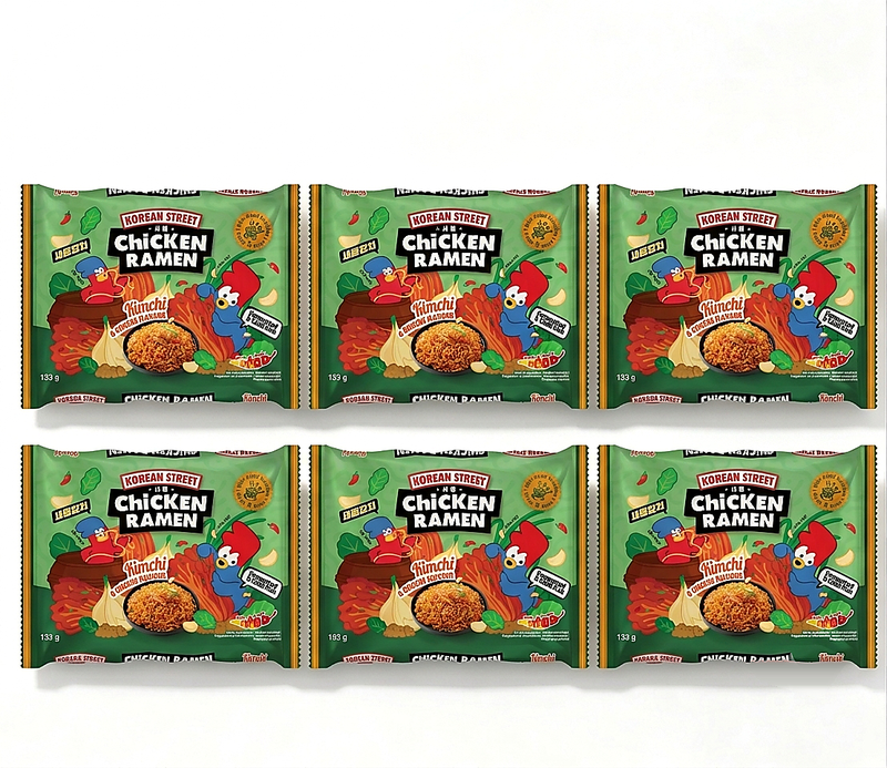 Korean Street Chicken Ramen Kimchi & Chicken Flavour Bag 133g 6Packs