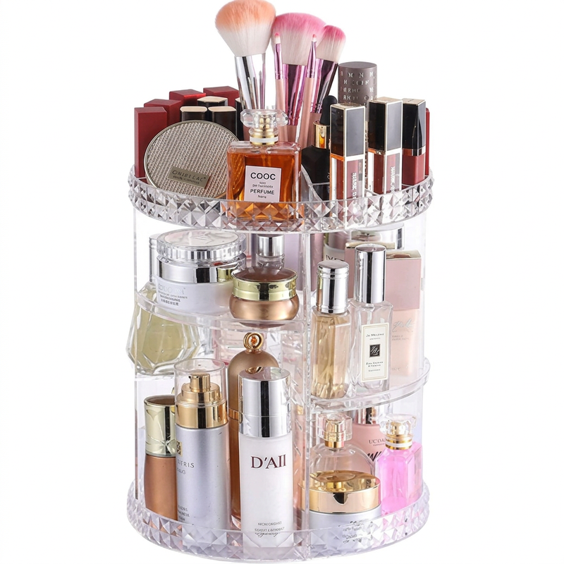 Vilscijon Rotating Transparent Makeup Brush Organizer, Large Capacity Desktop Lipstick & Cosmetic Storage Box, Clear Rotatable Eyebrow Pencil Holder