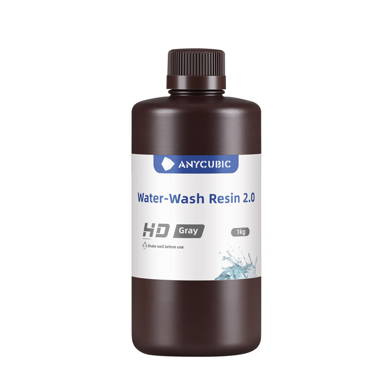 ANYCUBIC Water Washable 3D Printer Resin 2.0, 1kg Low Odor 405nm UV Photopolymer Resin for LCD/SLA/DLP Printers, HD Grey