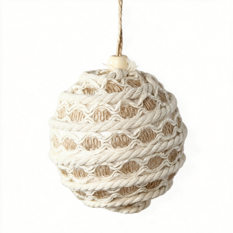 1 stuk neutrale kruidenpapier kerstbal decoratie 7,98 cm boerderij boho jute touw geweven kerstballen rustiek modern natuurlijke kerstdecoratie voor huis boom krans vakantie rotan decoratie-stijl A