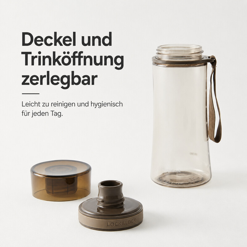 LocknLock Trinkflasche mit Trinkhalm 380 ml – Braune BPA-freie Kunststoff-Sportflasche mit integriertem Trinkhalm & Silikondichtung, auslaufsicher & passend für Getränkehalter für Fitnessstudio, Reisen & den täglichen Gebrauch