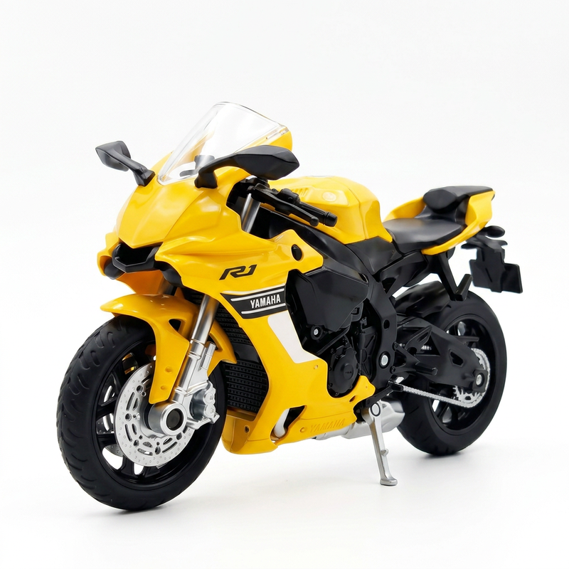 CCA 1:18 Yamaha YZF-R1 Motorcycle Replica, Yellow Diecast Model with Rear Suspension, Retractable Stand, Collectible Display Piece, Festive Gift
