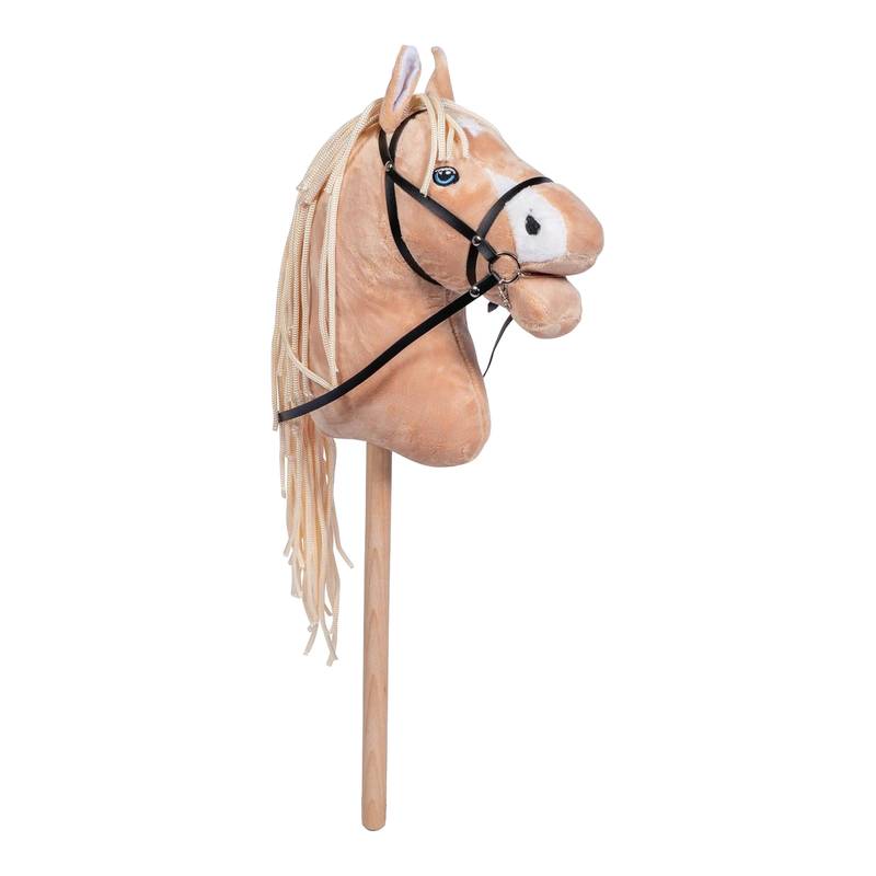 HKM Steckenpferd Sunny – hellbraun, herausnehmbarer Zaumzeug & lange Mähne, 40 cm Holzstab – für Hobby Horsing, Dressur & Galopp