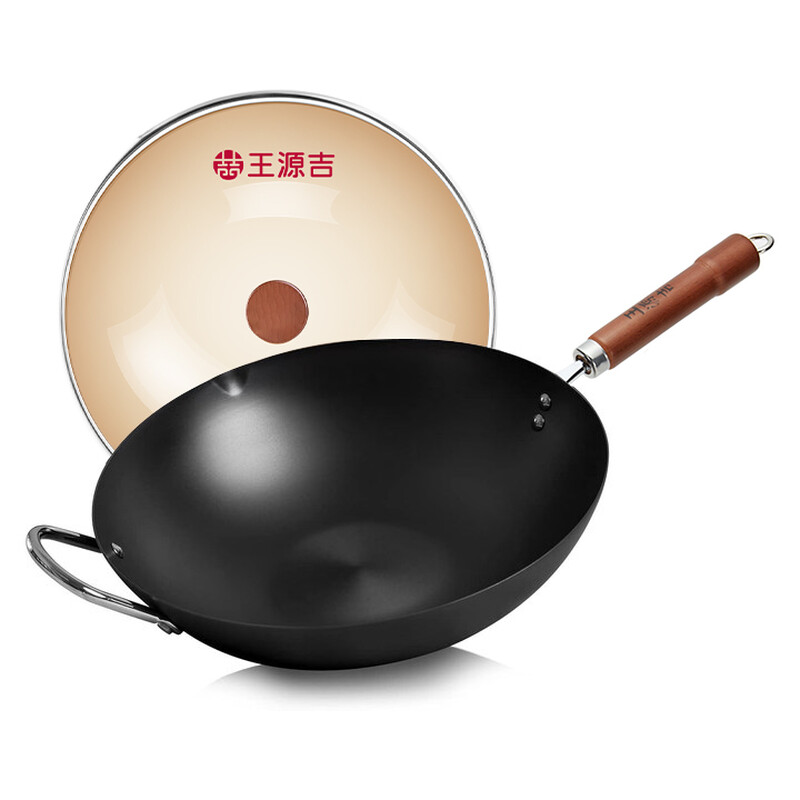 WANGYUANJI 12,6" Kohlenstoffstahl Wok – Flacher Boden Wokpfanne – Traditionelles chinesisches Kochgeschirr Kompatibel mit Induktions-, Gas- & Elektroherden