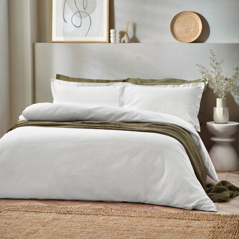 Duvet Cover Set Waffle 100% Cotton White Single