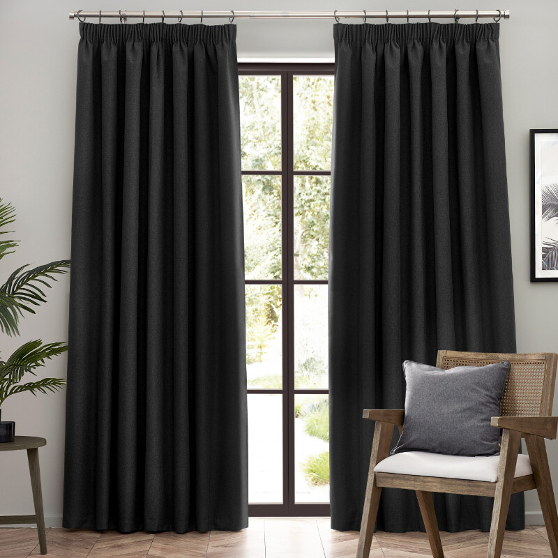 Pencil Pleat Curtains Dawn Blackout Black W:229xL:229cm
