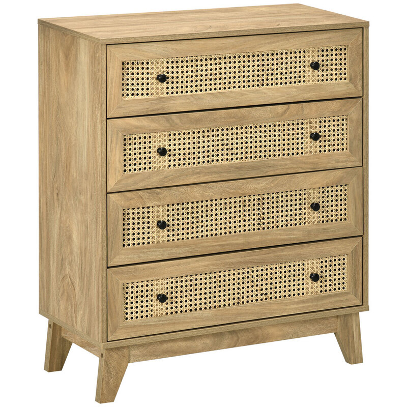 Drawer Chest Rattan 4 Drawers Oak Effect