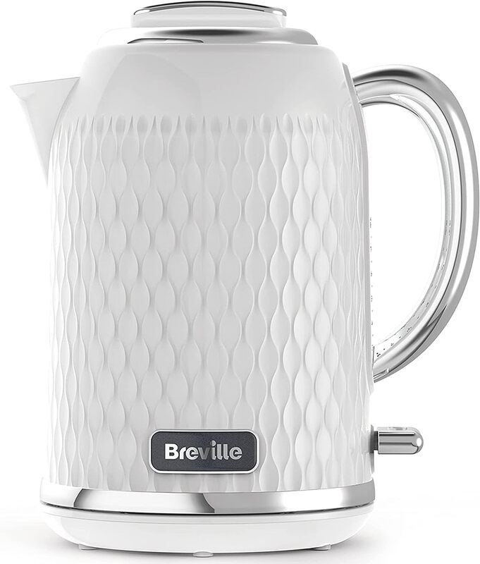 Curve Electric Kettle, 1.7 Litre, 3KW Fast Boil, Textured, White & Chrome - VKT117