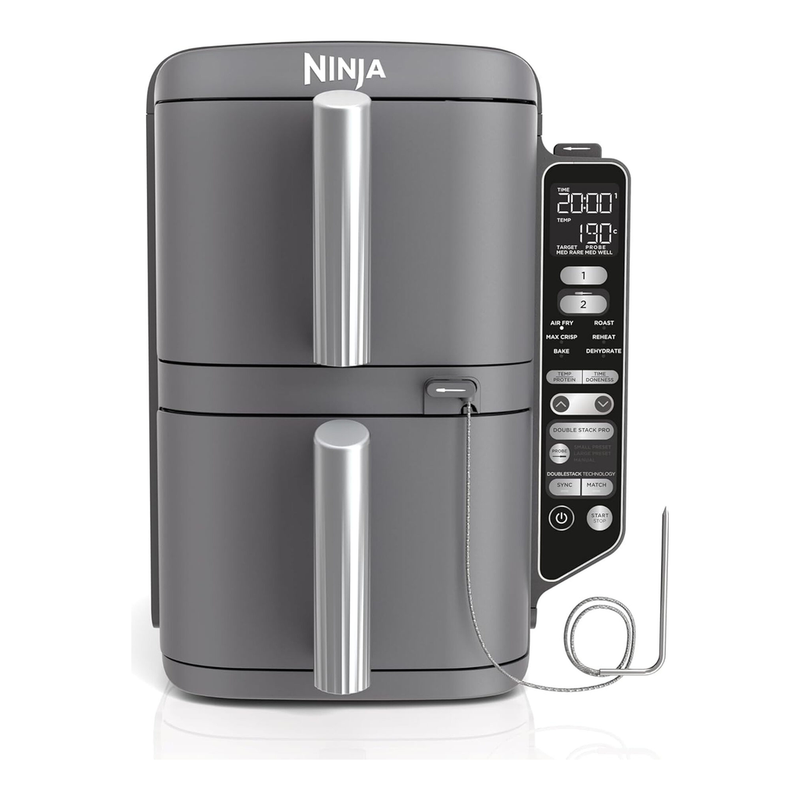 Ninja Double Stack XL Heißluftfritteuse mit digitaltem Thermometer, 9,5 L, Vertikal, Grau SL451EU
