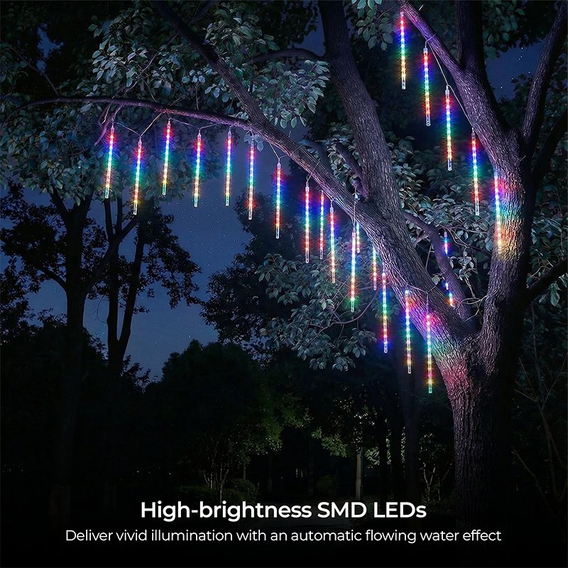 M.TK Meteor-Duschlicht mit 8 Röhren, 5*0,3m, 192 LEDs, fallende Regentropfen Lichterkette, wasserdichte Eiszapfen-Schneefall-Lichterkette für Weihnachtsbaum (mehrfarbig)