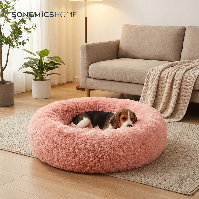 SONGMICSHOME Donut-Shaped Dog Crate with Removable & Washable Cover, Pink, Diameter 8
